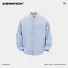 Camisa Azul de Manga Comprida Nova Zoewatson, Camisa Versátil de Manga Comprida com Caimento Solto, Top Masculino com Design Simples