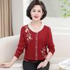 Camisa de punto estilo occidental para mamá de mediana edad, ropa de primavera, top para mujer de mediana edad y mayor, suéter de moda con bordado de primavera y otoño