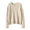 Suéter de cachemira para mujer, otoño e invierno, nuevo, 100% cachemira pura, cuello redondo, suéter de punto suelto y retorcido que combina con todo.