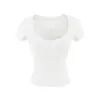 Camiseta Estilo Puro Deseo Chica Picante Sexy de Manga Corta con Cuello en V Bajo Verano Nueva Tendencia Versátil Ajustada Top Corto Base para Mujer