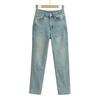 Jeans Reto Lavado de Garota Hot Americana Feminino Nova Coleção Primavera 2024 Cintura Alta Emagrecedor Solto Casual Calças Jeans