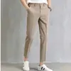 Pantalones de traje cruzados de tela fluida, cortos, para hombre, corte slim, cónicos, de verano, juveniles, estilo coreano, modernos, de negocios, sin arrugas, pantalones casuales