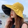 Chapéu de Sol Feminino Estilo Coreano Cobrindo o Rosto Cola Preta Verão Aba Larga Sombra Praia Aba Larga Top Vazado Dobrável Pescador Chapéu de Sol