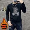 Suéter masculino outono e inverno novo desenho animado urso gola redonda top manga comprida pulôver base camisa forrada de lã engrossada moda europeia masculina