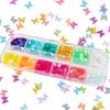 Lentejuelas de mariposa de color caramelo de 12 colores, lentejuelas para uñas de color mixto en caja independiente de cuadrícula de 3 mm, joyería