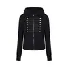 Moletom com capuz de abotoamento duplo estilo palácio napoleônico retrô americano para mulheres, jaqueta curta da moda slim fit para outono