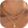 Joias Transfronteiriças Europeias e Americanas, Nicho de Luxo Leve, Colar Empilhável Feminino, Corrente de Clavícula Quadrada Versátil da Moda com Estrela de Quatro Pontas