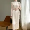 Nuevo Vestido Chino Satinado de Lujo Ligero con Puntos de Ola de Ácido Acético para Mujer, Nicho Retro Elegante, Cintura Estrecha Adelgazante, Vestido Largo de Gama Alta