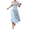 Nuevo Vestido Floral de Primavera 2022 Amazon Europeo y Americano para Mujer con Cuello Cuadrado, Mangas Abullonadas, Cordones, Estilo Commuter, Sexy