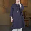 Nuevo Top Retro de Estilo Chino para Primavera y Verano, Manga Tres Cuartos, Estilo Nacional, Algodón y Lino, Cuello Alto, Largo Medio, Abotonado para Mujer