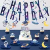 Bandeirola de Aniversário Divertida em Desenho Animado Elementos do Céu Estrelado Faixa com Letras Decoração Pendurada Espiral Topper de Bolo Enfeites Decoração