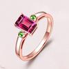 Temperamento europeo y americano simple pequeño fresco simulación sangre de paloma rectangular rojo turmalina roja anillo abierto joyería de mano para mujer oro rosa