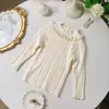 Malhas de Tricô para Meninas de Primavera e Outono, Moda Infantil Fashionável para Crianças Estilosas e Tendência, Celebridades da Internet, Gola Doce de Renda, Malhas Elegantes para Senhoras