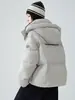 Marca da Moda 90 Penugem de Pato Branco Jaqueta Curta Acolchoada com Capuz Feminina Moda Inverno 2026 Patch na Manga Jaqueta Puffer Espessa Roupa Exterior da Moda