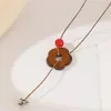 Novo Colar Flor de Bodhi Estilo Chinês para Mulheres, Corrente Longa de Suéter de Madeira Estilo Chinês, Colar com Cordão Versátil Estilo Étnico para o Dia a Dia