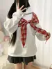 Diseño Estilo Coreano Sentido del Diseño Lazo Cuadros Atado Sudadera de Pareja para Hombres y Mujeres Otoño Invierno Holgada Versátil Top de Estudiante