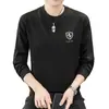 Camiseta Fina de Manga Larga para Hombre Otoño Camiseta Básica Moda Casual Sudadera Top Jacquard de Moda