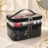 Bolsa de maquiagem transparente fofa de couro de camada dupla Polaroid, bolsa de higiene pessoal de viagem de grande capacidade, bolsa de armazenamento à prova d'água