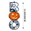 Decoración colgante de madera con letras BOO y calabaza, colgador de puerta de calabaza hueca de Halloween, letrero decorativo de madera para puerta principal de patio