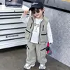 Conjunto de Ropa de Trabajo Estilo Otoño para Niños 2026 Nueva Tendencia Popular Este Año Chaleco de Niño de Moda Genial Conjunto de Tres Piezas