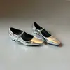 Zapatos Mary Jane Plateados de 3.5 cm para Mujer con Correas Florales, Tacón Bajo, Zapatos Cuadrados de Cuero Suave para Uso Diario en Todas las Estaciones