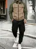 Conjunto de sudadera con capucha y cremallera y pantalones de chándal de trabajo para hombre, de estilo europeo y americano, para otoño e invierno, a prueba de fronteras, con bloques de color, corte holgado