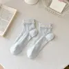 Meias de Fibra de Bambu para Mulheres, Estilo Fino para Primavera e Verão, Meias Curtas com Babados, Meias Versáteis Lolita Fofas para Meninas no Atacado