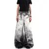 Jeans Estilo Americano com Estampa Digital 3D para Homens e Mulheres Design de Rua com Senso de Moda Calças de Perna Curva Marca Tendência Vibe Calças de Perna Larga Tendência