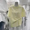 Tamanho Plus Size 120kg Feminino Gola Redonda Patchwork de Renda Bordado de Letras Manga Curta Camiseta Solta Casual Versátil Top