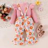 Comercio exterior transfronterizo Ropa infantil Europa y Estados Unidos Otoño e invierno Pit Strip Top de manga voladora Pantalones acampanados con tirantes estampados Traje infantil