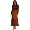 Saia longa de renda lateral com corte A para mulheres, saia de cetim de alta qualidade, saia bodycon elegante de cintura alta