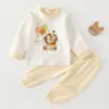 Conjunto de Bebé JQ Jingqi Primavera y Otoño Algodón Puro Ropa de Bebé Unisex Ropa para Casa Capa Base Ropa Interior Ropa y Pantalones de Otoño para Niños