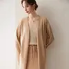 Cardigan de Punto de Cachemir Nuevo Otoño Invierno 2026 de Longitud Media sin Botones Cuello en V Hombros Caídos Holgado Suéter Perezoso Ropa de Abrigo para Mujer