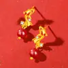 Brincos Originais Lucky Koi de Ágata Vermelha para Mulheres Prata Esterlina 925 Novo Estilo Chinês Ano do Cavalo do Zodíaco Brincos Atacado