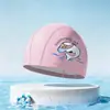 Gorro de natación infantil de PU con estampado de dibujos animados, impermeable, no restrictivo, transpirable, alta elasticidad, adecuado para niños y niñas, suministro directo del fabricante