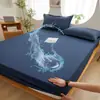 Sábana bajera impermeable de una sola capa de color sólido ajustada, sábana bajera de algodón lavable anti-manchas de una sola pieza, fabricante de sábana bajera ajustada de cobertura total amigable con la piel