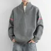 Suéter com zíper parcial 2026 outono e inverno novo masculino estilo coreano jovem malha jacquard bloco de cores jaqueta casual