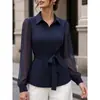 2026 Amazon AliExpress Estilo Europeo Nueva Camisa de Rayas Camisa con Lazo para Cintura