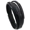 Pulseira Masculina de Couro Tecida à Mão Multicamadas Estilo Retrô Europeu e Americano Tubo Curvo Liga de Zinco Couro Estampado Novo Produto Transfronteiriço