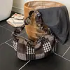 Bolso Cruzado Retro Americano Nuevo Otoño 2025 para Mujer, Bolso de Hombro a Cuadros, Bolso Dumpling de Moda Nicho para Chica