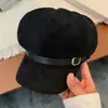 Sombrero Octagonal de Cabeza Grande para Otoño Temprano, Gorra de Periódico de Color Sólido para Mujer, Boina Elegante y de Moda con Ala Ancha