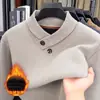 Suéter grossinho com forro de pele de marta para homens, com gola cachecol, cor sólida, blusa de malha quente para o inverno, atacado transfronteiriço