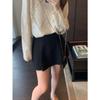 Falda Corta Negra Skinny de Cintura Alta Línea A Antirreflejante Piernas Largas Grande Versátil para Otoño e Invierno Nuevo para Mujer H0919D