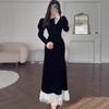 2025 Outono Transfronteiriço Europeu e Americano Novo Estilo Elegante Vestido Longo Acinturado