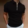 Exportación Transfronteriza Otoño Nuevo Camisa Polo para Hombre Estampado 3D Color Sólido Rayas Cremallera Moda Negocios POLO