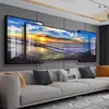 Pintura Decorativa Moderna de Lujo Ligero para Sala de Estar, Pintura Decorativa Superpuesta para Fondo de Sofá, Pintura Triple Colgante, Mural de Paisaje Marino Simple Atmosférico de Gama Alta