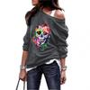 Suéter de cuello redondo para mujer de otoño e invierno AliExpress, estilo europeo y americano, con estampado de calavera, top de Halloween