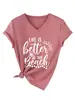 A vida é melhor na estação independente Amazon eBay camiseta casual de moda feminina com decote em V e mangas curtas