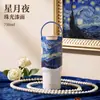 Vaso de Hielo Cerámico Personalizado con Pintura al Óleo de Van Gogh, Vaso de Agua de Acero Inoxidable de Gran Capacidad con Popote, Sensación de Lujo y Alta Gama