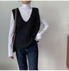 Chaleco básico de estilo simple con cuello en V para mujer, chaleco apilable para otoño e invierno, suéter pequeño de punto informal suelto